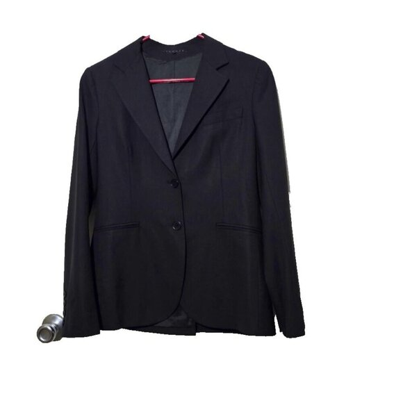 Theory Womens Wide Lapel Two Button Blazer Jacket Sz 8 Black Wool Blend Capsule - Picture 1 of 13